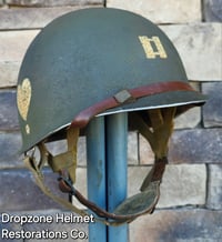 Image 1 of WWII M2 101st Airborne Helmet 502nd PIR D-bale Front Seam Paratrooper liner. Net, Scrim & Aid Kit. 