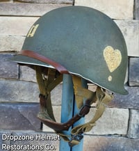 Image 3 of WWII M2 101st Airborne Helmet 502nd PIR D-bale Front Seam Paratrooper liner. Net, Scrim & Aid Kit. 