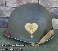 Image 2 of WWII M2 101st Airborne Helmet 502nd PIR D-bale Front Seam Paratrooper liner. Net, Scrim & Aid Kit. 