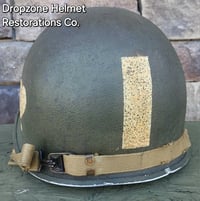 Image 6 of WWII M2 101st Airborne Helmet 502nd PIR D-bale Front Seam Paratrooper liner. Net, Scrim & Aid Kit. 