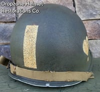 Image 8 of WWII M2 101st Airborne Helmet 502nd PIR D-bale Front Seam Paratrooper liner. Net, Scrim & Aid Kit. 