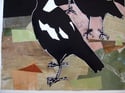 Original Linocut and Collage print 'Trio of Magpies"