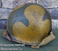 Image 2 of WWII M2 Dbale Front Seam PATHFINDER helmet and Replica Airborne Hawley rayon liner. Drawstring Net.