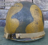 Image 6 of WWII M2 Dbale Front Seam PATHFINDER helmet and Replica Airborne Hawley rayon liner. Drawstring Net.