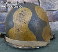 Image 8 of WWII M2 Dbale Front Seam PATHFINDER helmet and Replica Airborne Hawley rayon liner. Drawstring Net.