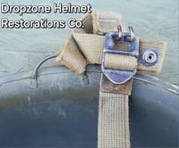 Image 17 of WWII M2 Dbale Front Seam PATHFINDER helmet and Replica Airborne Hawley rayon liner. Drawstring Net.