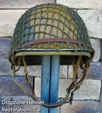 Image 5 of WWII M2 Dbale Front Seam PATHFINDER helmet and Replica Airborne Hawley rayon liner. Drawstring Net.