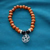Wood Bead Bracelet with Pentacle Charm