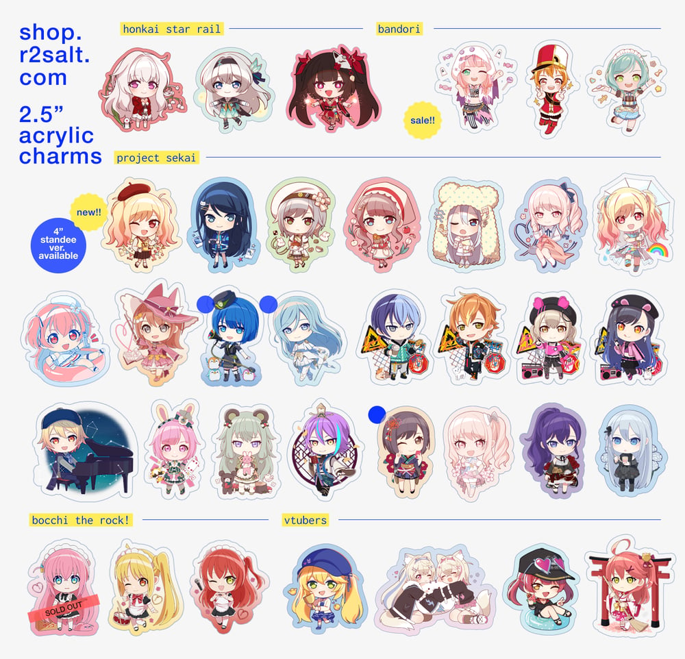 Image of Assorted 2.5" Acrylic Charms & 4" Standee