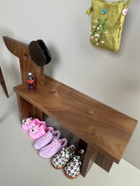 Image 13 of 1:6 Scale Miniature Dachshund Shoe Bench for Dollhouses – Walnut Wood