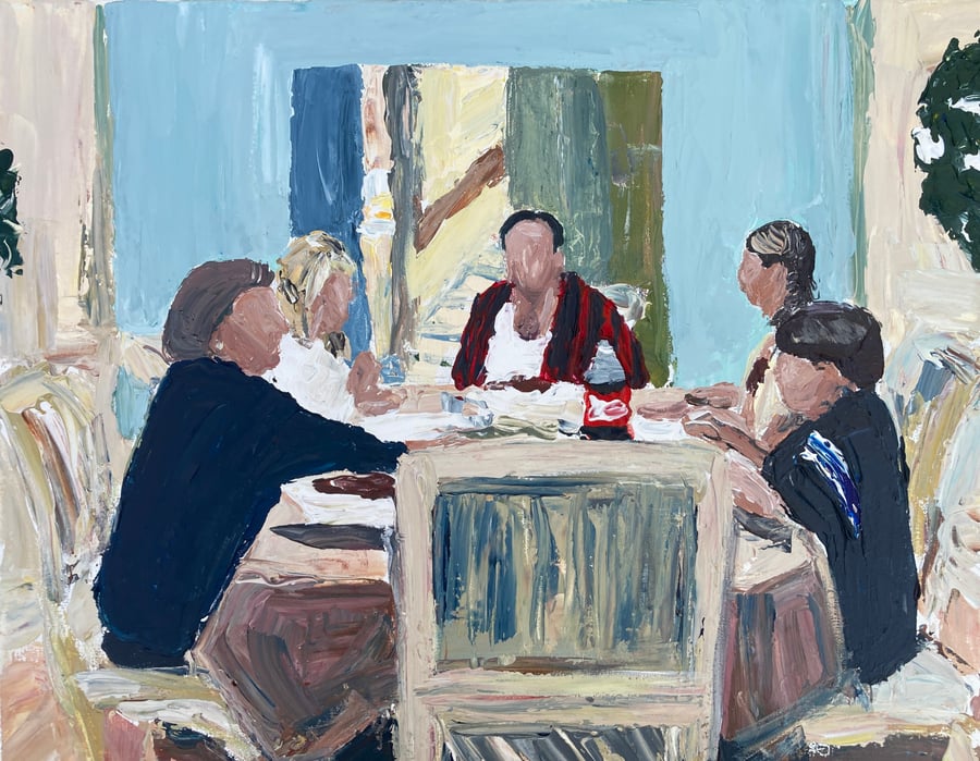 Image of Family dinner original on canvas