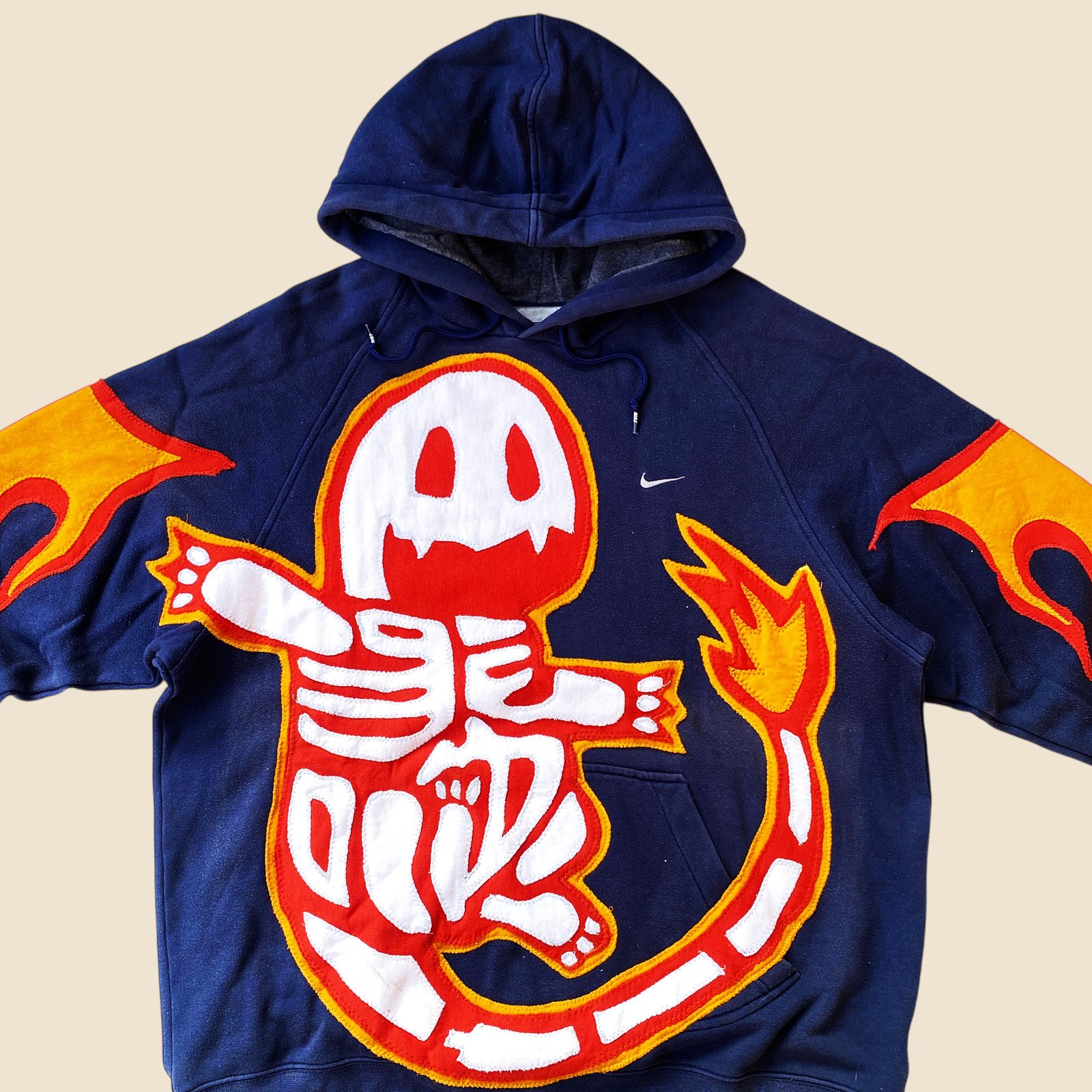 REWORKED NIKE CHARMANDER SKELETON CUT & SEWN HOODIE SIZE