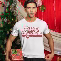 Image 2 of Men's Retro Merry Christmas Cotton T-Shirt - Regular Sleeve, Loose Fit, Summer Season, Crew Neckline
