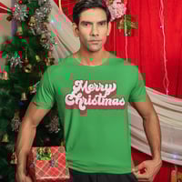 Image 3 of Men's Retro Merry Christmas Cotton T-Shirt - Regular Sleeve, Loose Fit, Summer Season, Crew Neckline