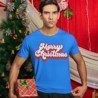 Image 1 of Men's Retro Merry Christmas Cotton T-Shirt - Regular Sleeve, Loose Fit, Summer Season, Crew Neckline