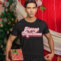Image 5 of Men's Retro Merry Christmas Cotton T-Shirt - Regular Sleeve, Loose Fit, Summer Season, Crew Neckline