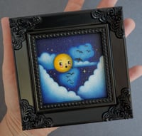 Image 1 of Original Framed Mini Oil Painting on Panel--Moon and Bats (Free Shipping)