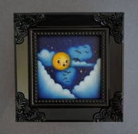 Image 2 of Original Framed Mini Oil Painting on Panel--Moon and Bats (Free Shipping)