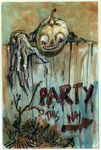 Image of 4”x6” hand painted postcard  “party here”