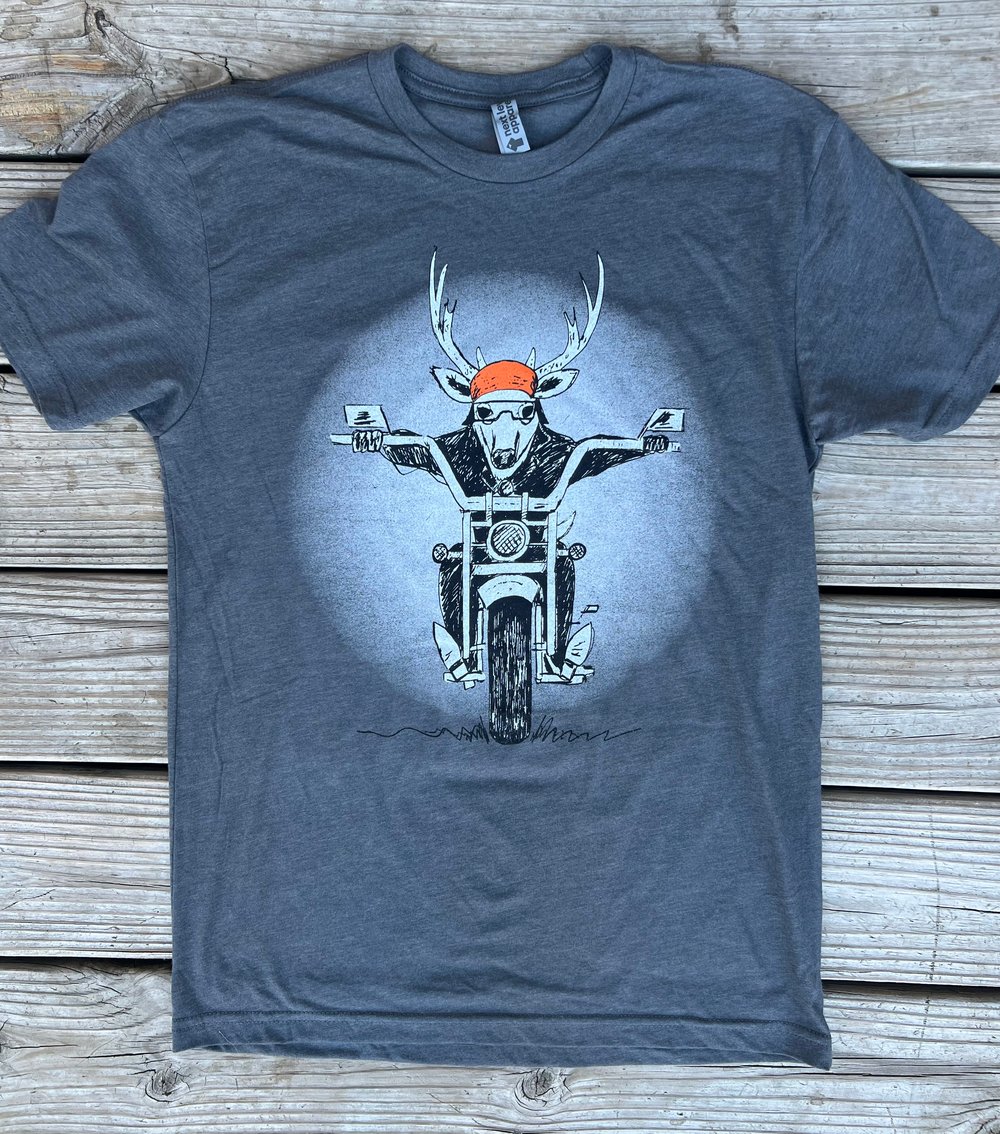 Image of Adult Buck on Bike Short Sleeve Tee 