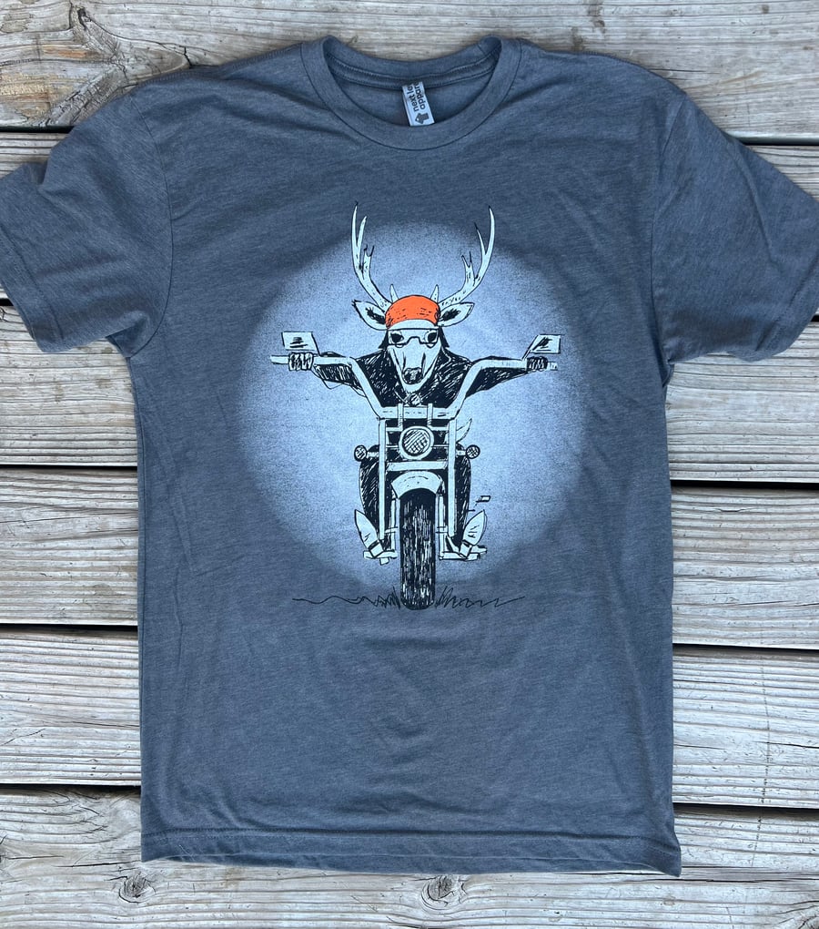 Image of Adult Buck on Bike Short Sleeve Tee 