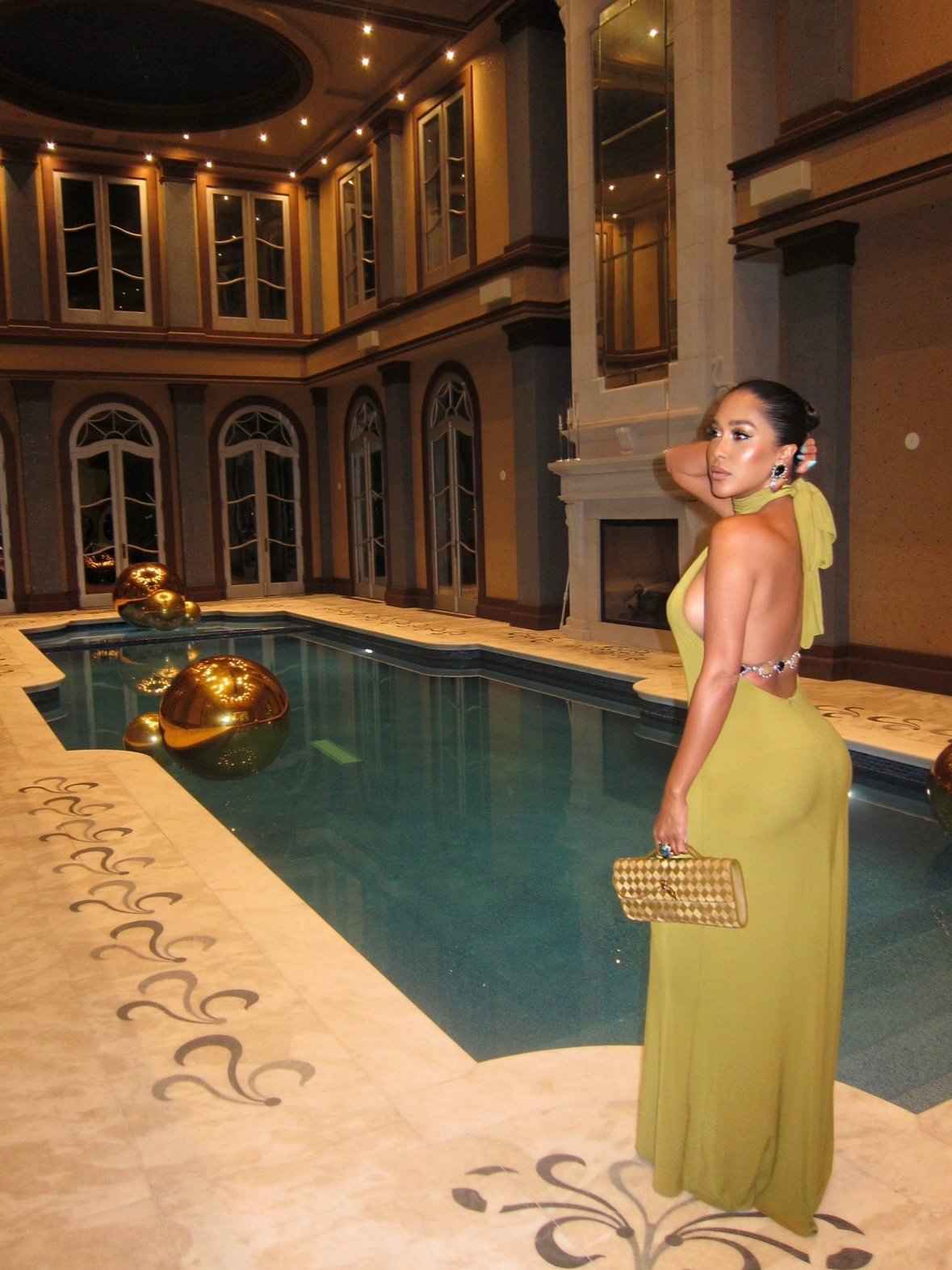 Image of KHAKI LONG OPEN BACK HALTER DRESS (S)