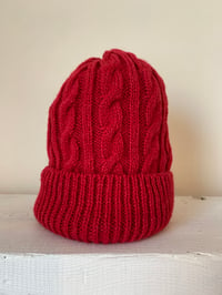 Image 1 of Alpaca Beanie - Red Cable £60.00