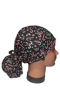 Image 1 of Satin lined Ponytail  scrub Caps