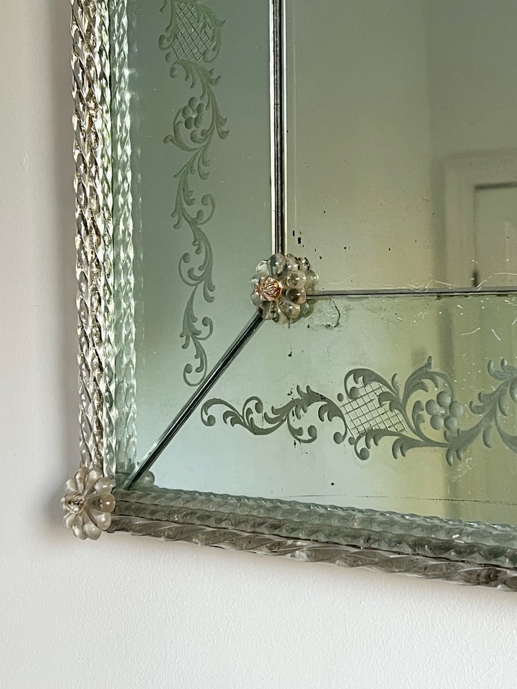 Image of Venetian-Style Mirror with Pale Blue Frame