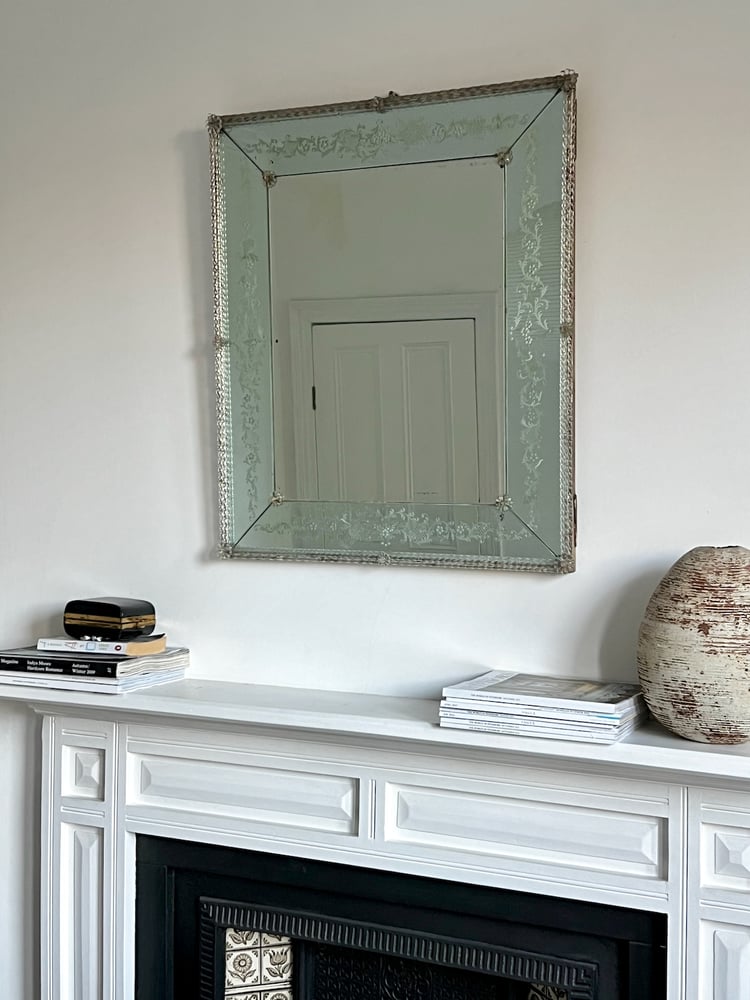 Image of Venetian-Style Mirror with Pale Blue Frame