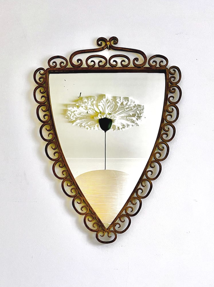 Image of Wall Mirror in Wrought Iron Frame with Gold Painted Finish, Italy