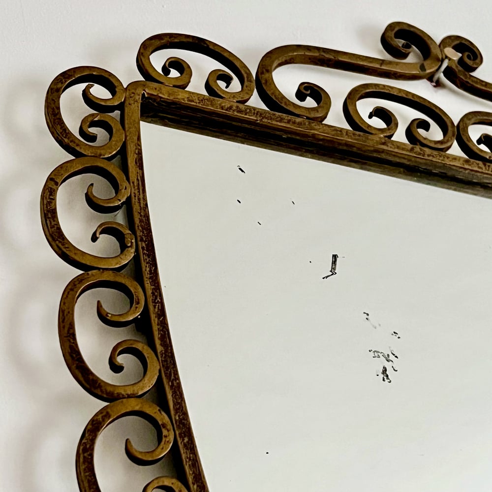 Image of Wall Mirror in Wrought Iron Frame with Gold Painted Finish, Italy