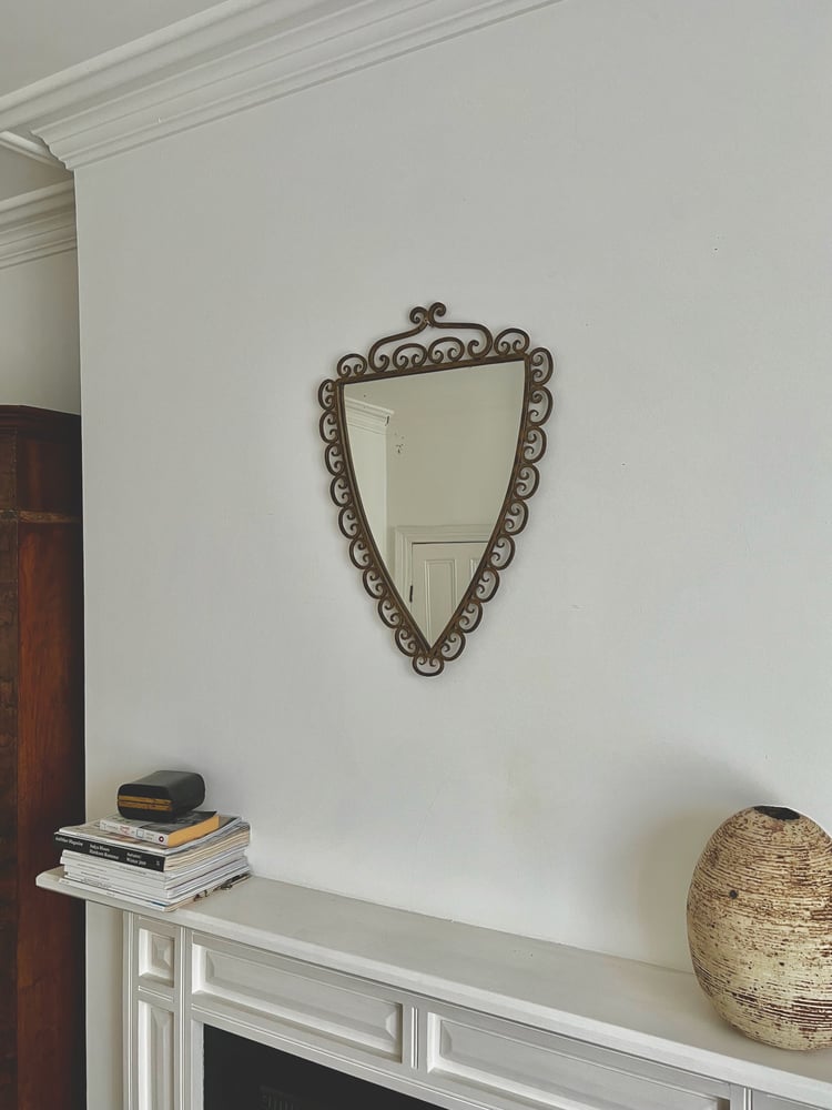 Image of Wall Mirror in Wrought Iron Frame with Gold Painted Finish, Italy