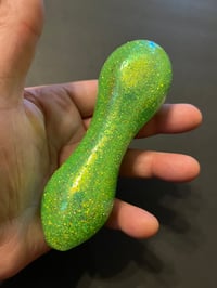 Image 2 of Green Holographic Sparkling Glass Smoking Pipe Accessory with Unique Art Design