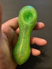 Image 3 of Green Holographic Sparkling Glass Smoking Pipe Accessory with Unique Art Design