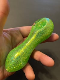 Image 5 of Green Holographic Sparkling Glass Smoking Pipe Accessory with Unique Art Design