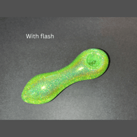 Image 4 of Green Holographic Sparkling Glass Smoking Pipe Accessory with Unique Art Design