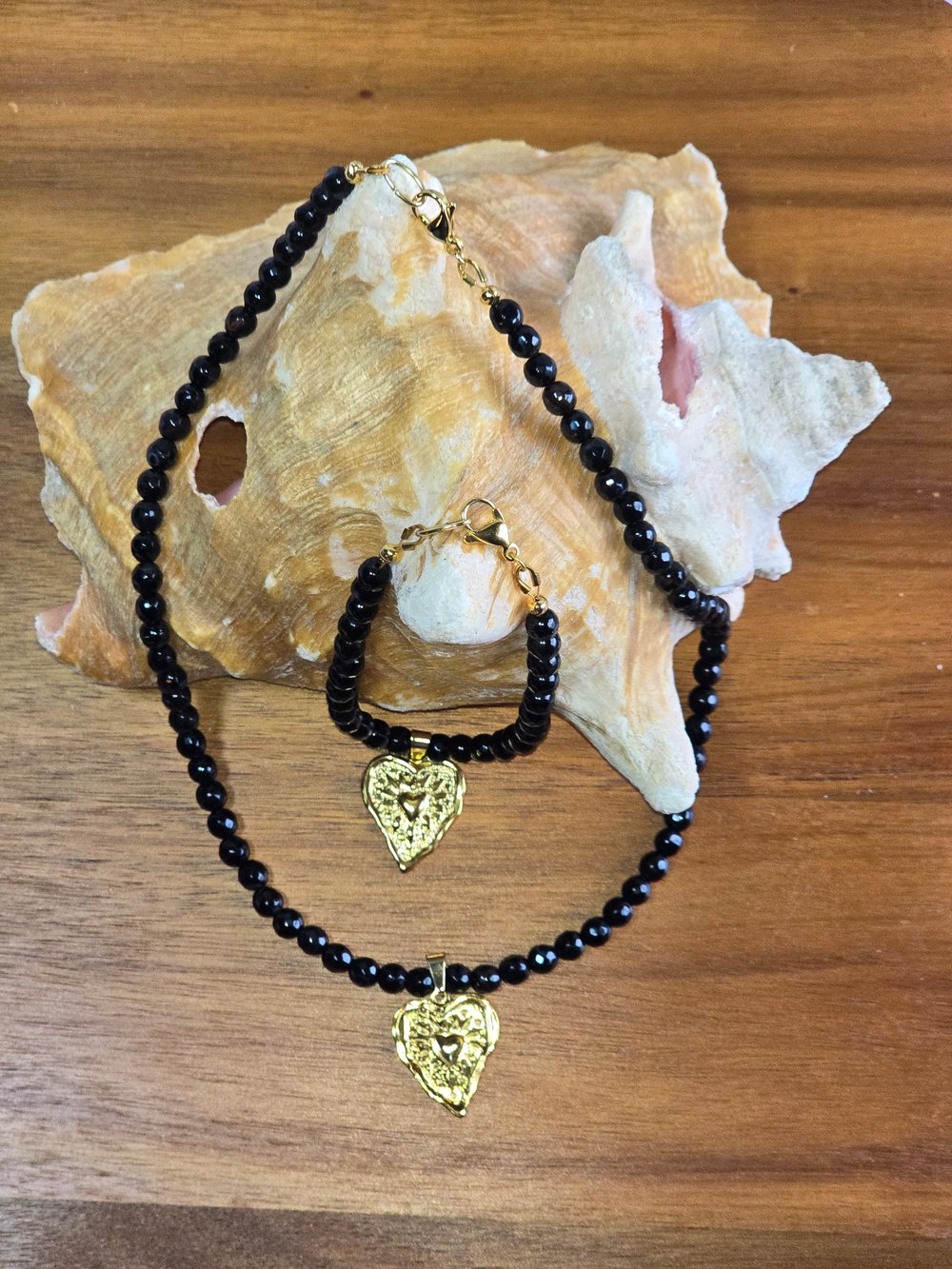 Image of Black Onyx necklace an bracelet set. Minimalist jewelry