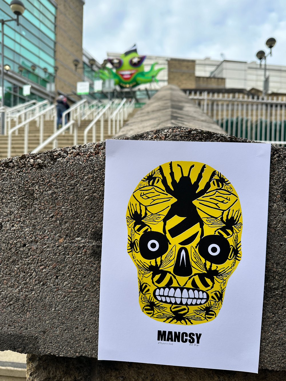 Image of A4 Bee Sugar Skull screen print