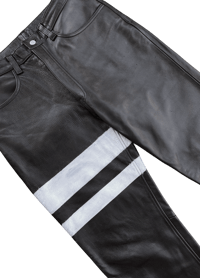 Image 3 of Kadoya Black Leather Striped Pants - 36