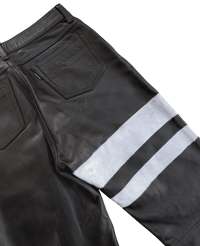 Image 4 of Kadoya Black Leather Striped Pants - 36