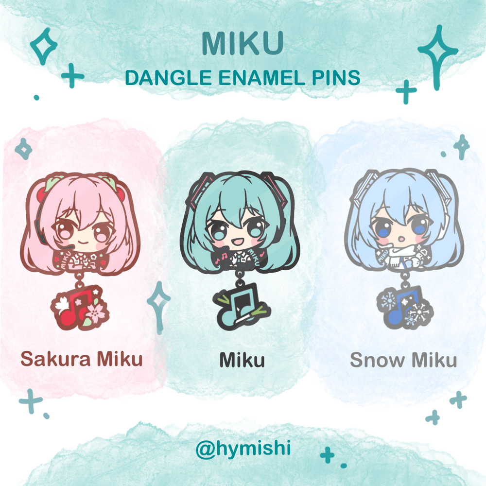 Image of (PRE-ORDER) Miku Dangle Enamel Pins + Stickers 