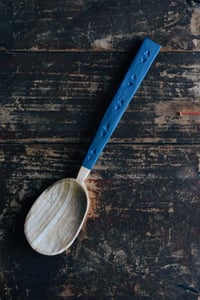 Image 1 of Handcarved cherry eating spoon-  Blueberry winter