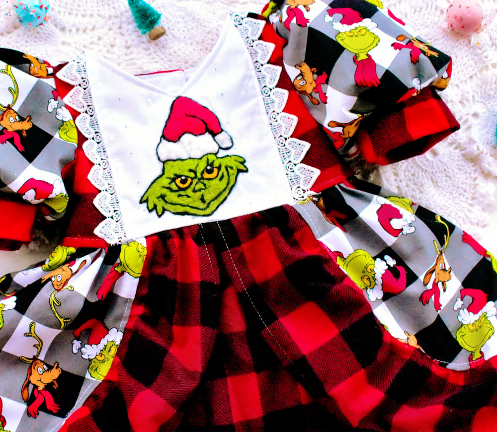 Image of Grinch Inspired Puff Sleeve Dress no. 003