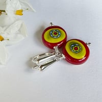 Image 3 of Red Earrings with Lemon Murrini