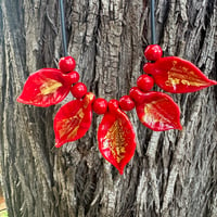 Image 8 of Christmas Necklace - Red/Gold Leaf