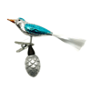 Aqua Glass Bird with Pinecone on Metal Clip Christmas Tree Ornament