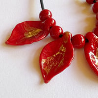 Image 3 of Christmas Necklace - Red/Gold Leaf