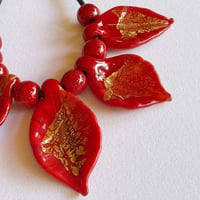 Image 4 of Christmas Necklace - Red/Gold Leaf