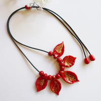 Image 5 of Christmas Necklace - Red/Gold Leaf